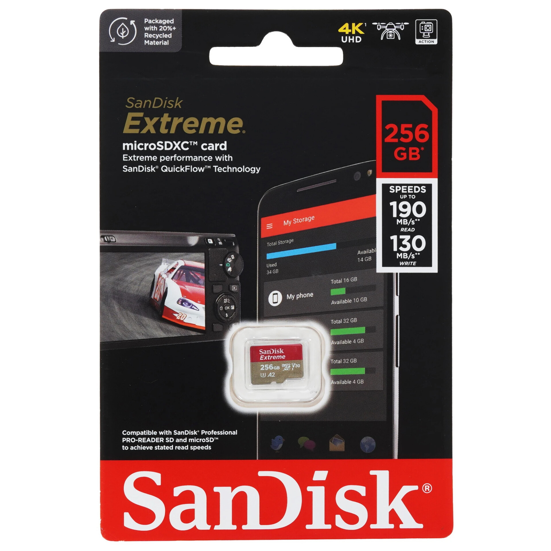 Карта памяти SanDisk Extreme microSDXC 256 ГБ [SDSQXAV-256G-GN6MN]
