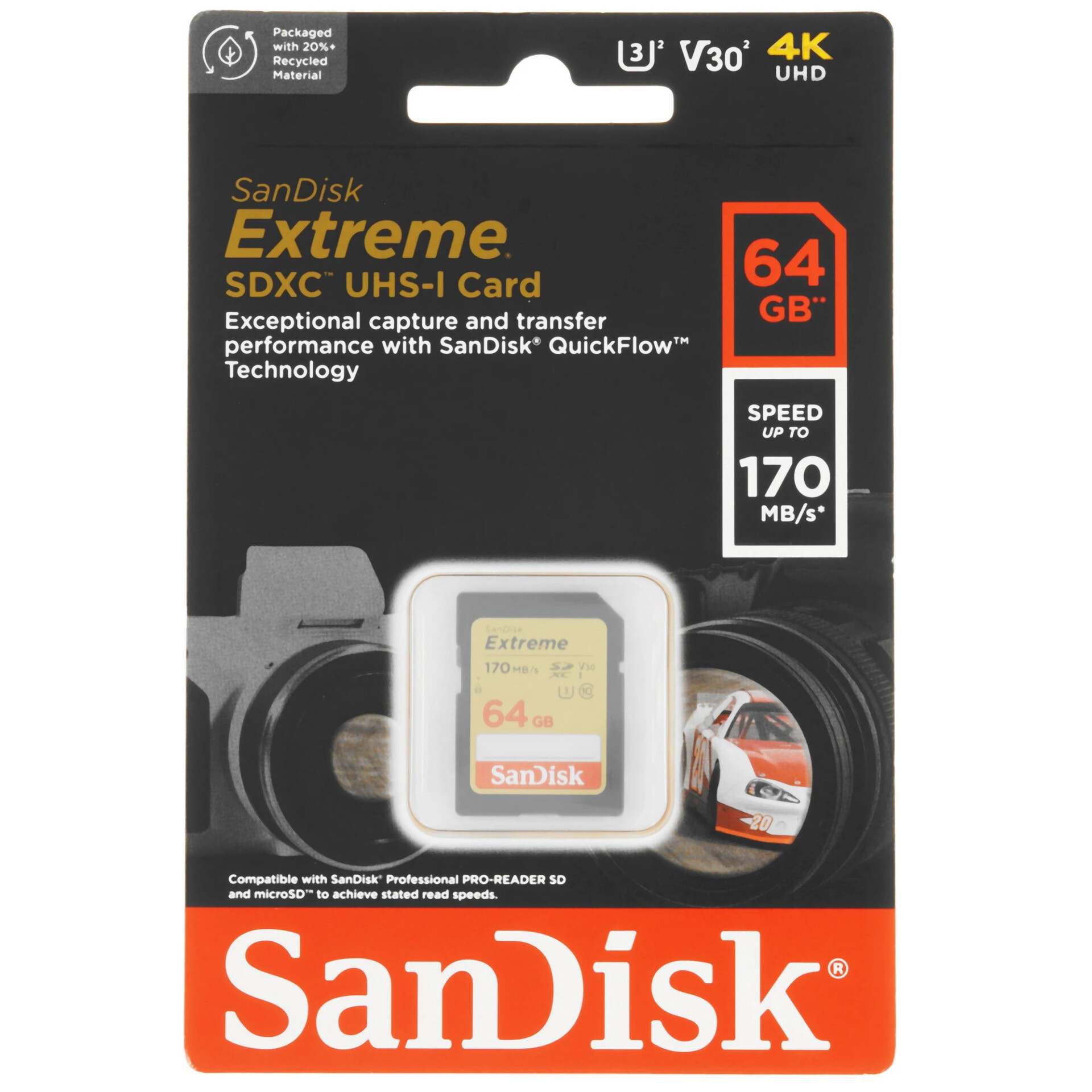 Карта памяти SanDisk Extreme SDXC 64 ГБ [SDSDXV2-064G-GNCIN]