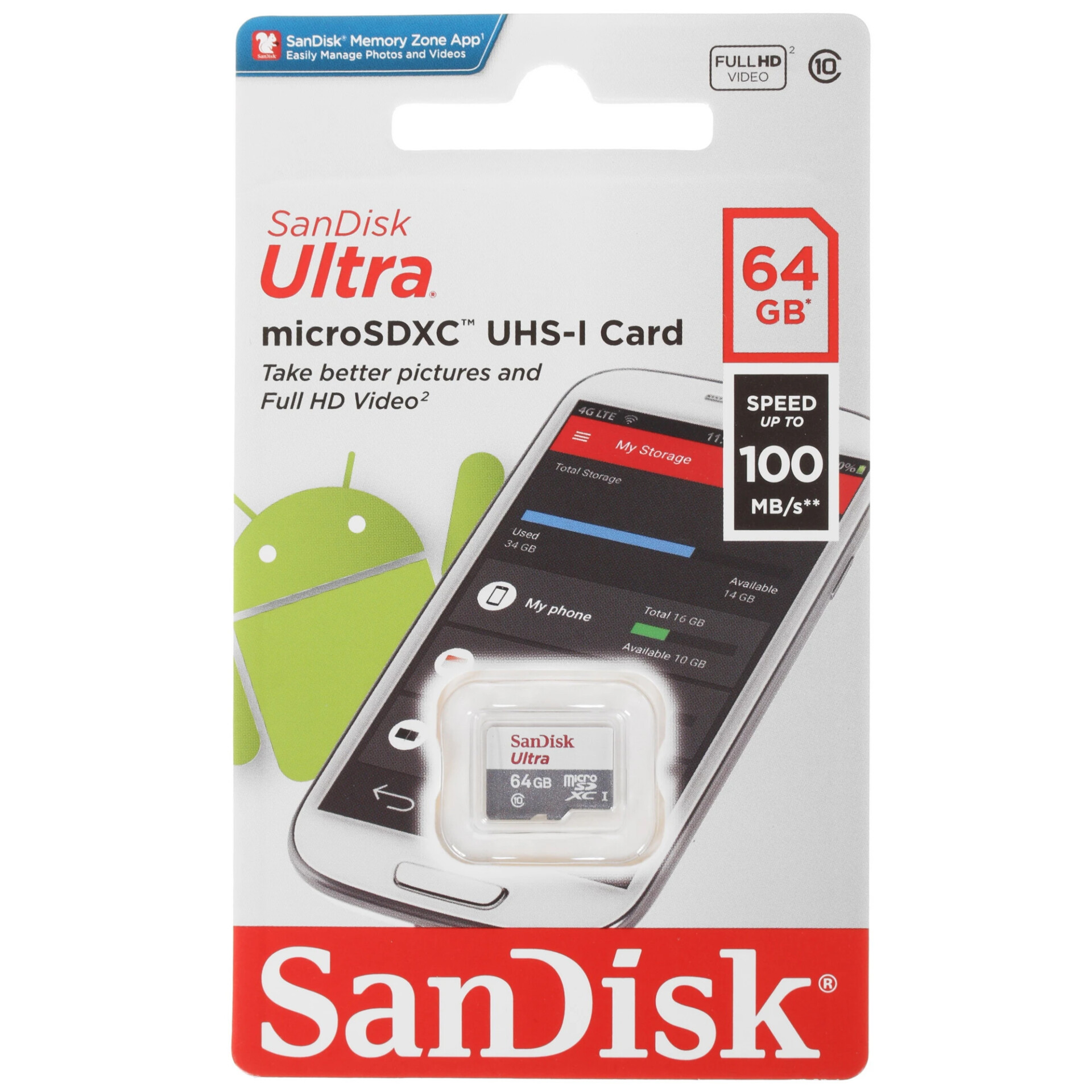 Карта памяти SanDisk Ultra microSDXC 64 ГБ [SDSQUNR-064G-GN3MN]