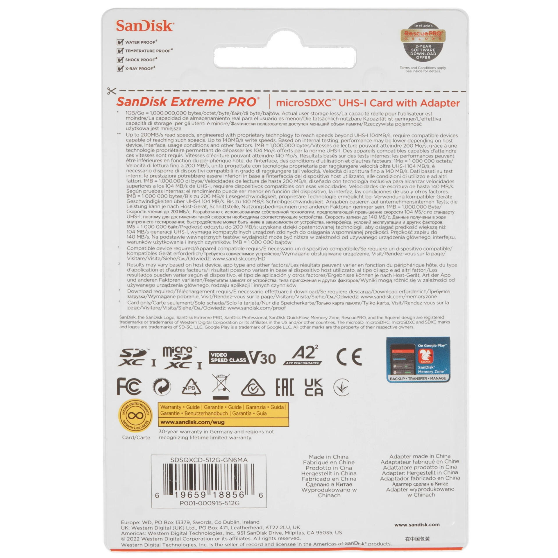 Карта памяти SanDisk Extreme Pro microSDXC 512 ГБ [SDSQXCD-512G-GN6MA]