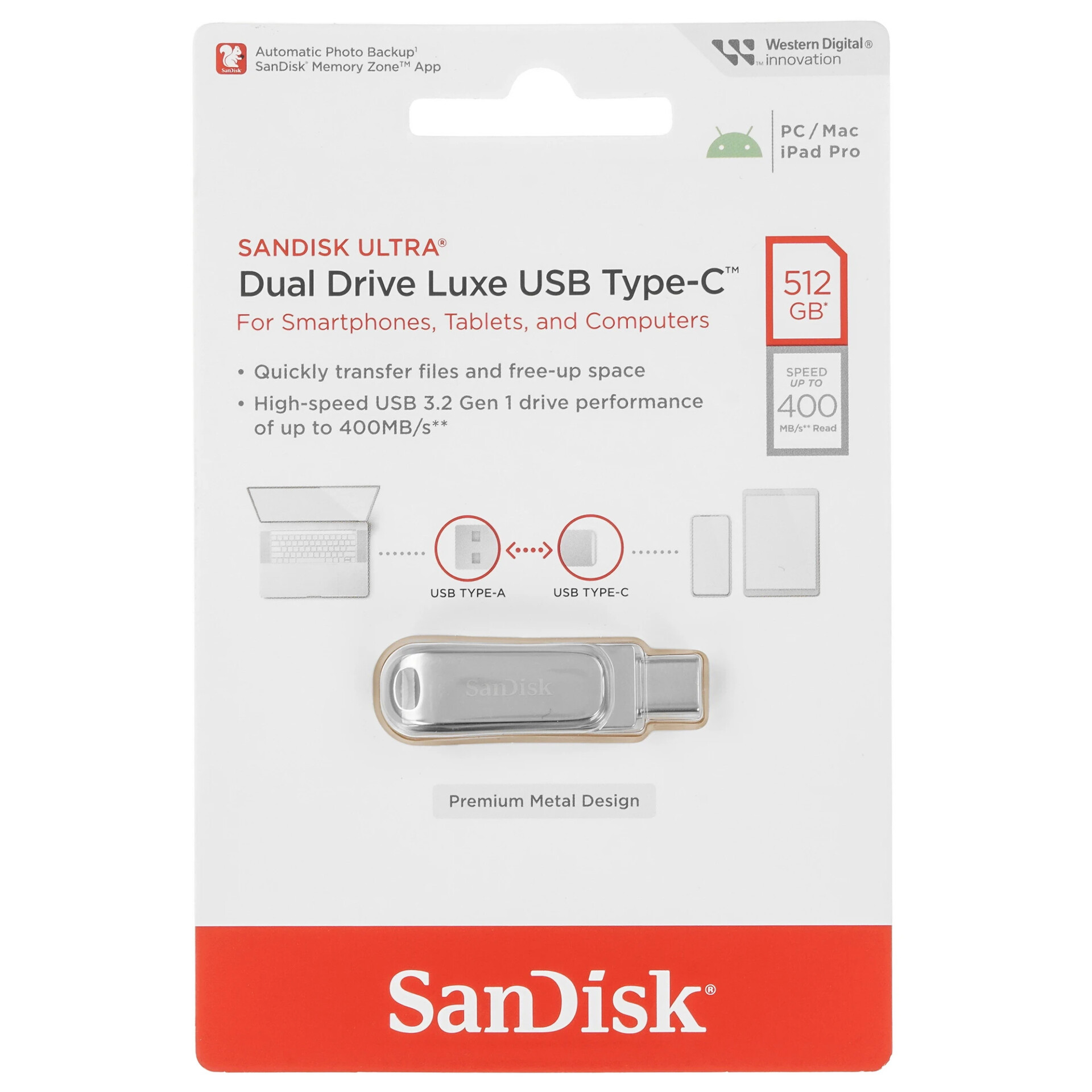 Память OTG USB Flash 512 ГБ SanDisk Ultra Dual Drive Luxe [SDDDC4-512G-G46]