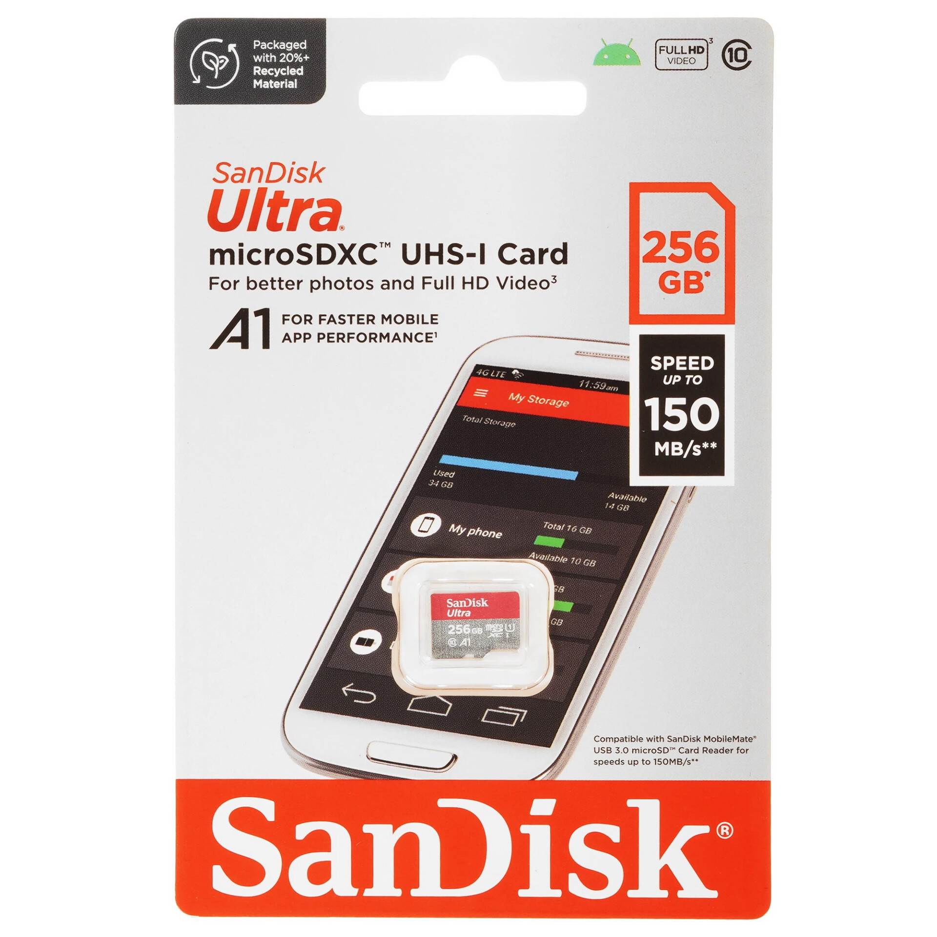 Карта памяти SanDisk Ultra microSDXC 256 ГБ [SDSQUAC-256G-GN6MN]