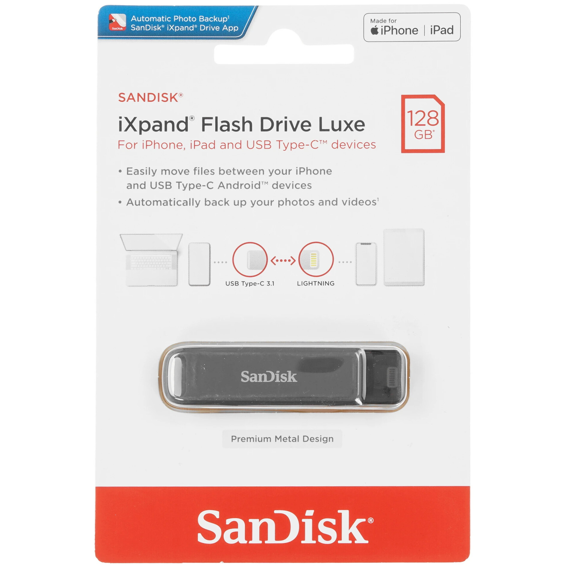 Память OTG USB Flash 128 ГБ SanDisk iXpand Flash Drive Luxe [SDIX70N-128G-GN6NE]