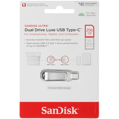 Память OTG USB Flash 256 ГБ SanDisk Ultra Dual Drive Luxe [SDDDC4-256G-G46]