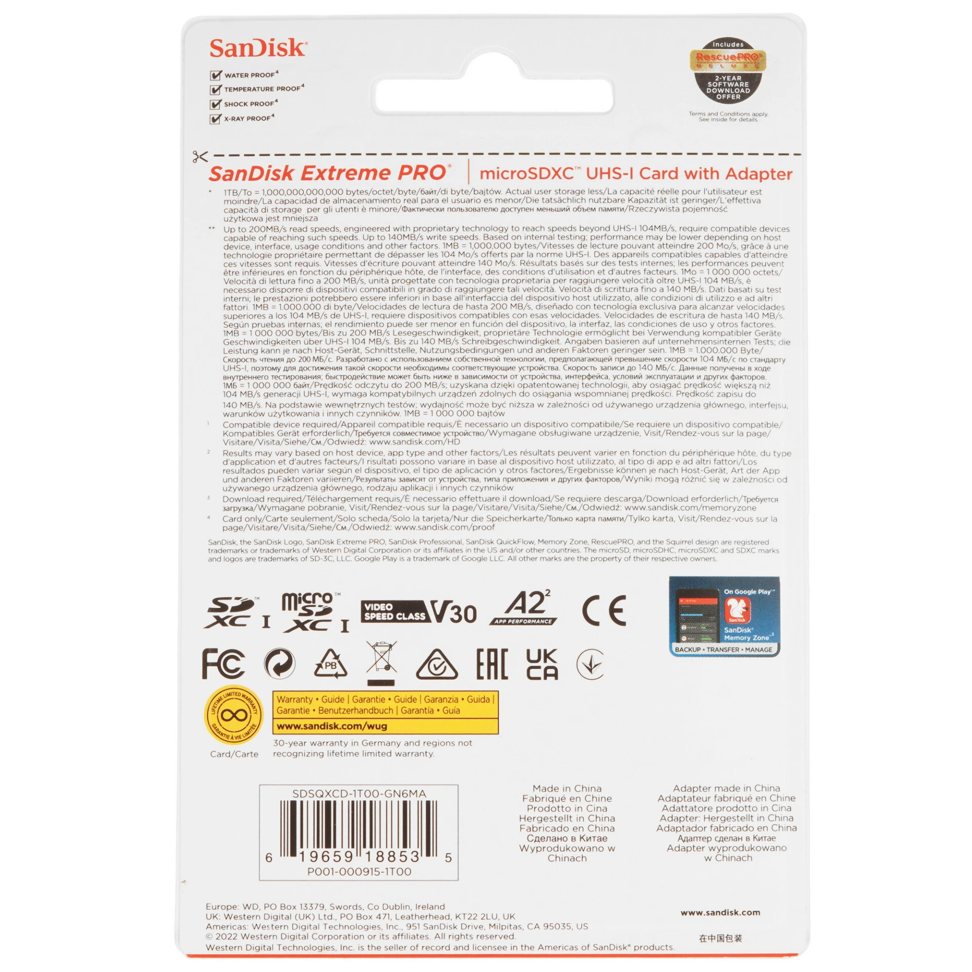 Карта памяти SanDisk Extreme Pro microSDXC 1024 ГБ [SDSQXCD-1T00-GN6MA]