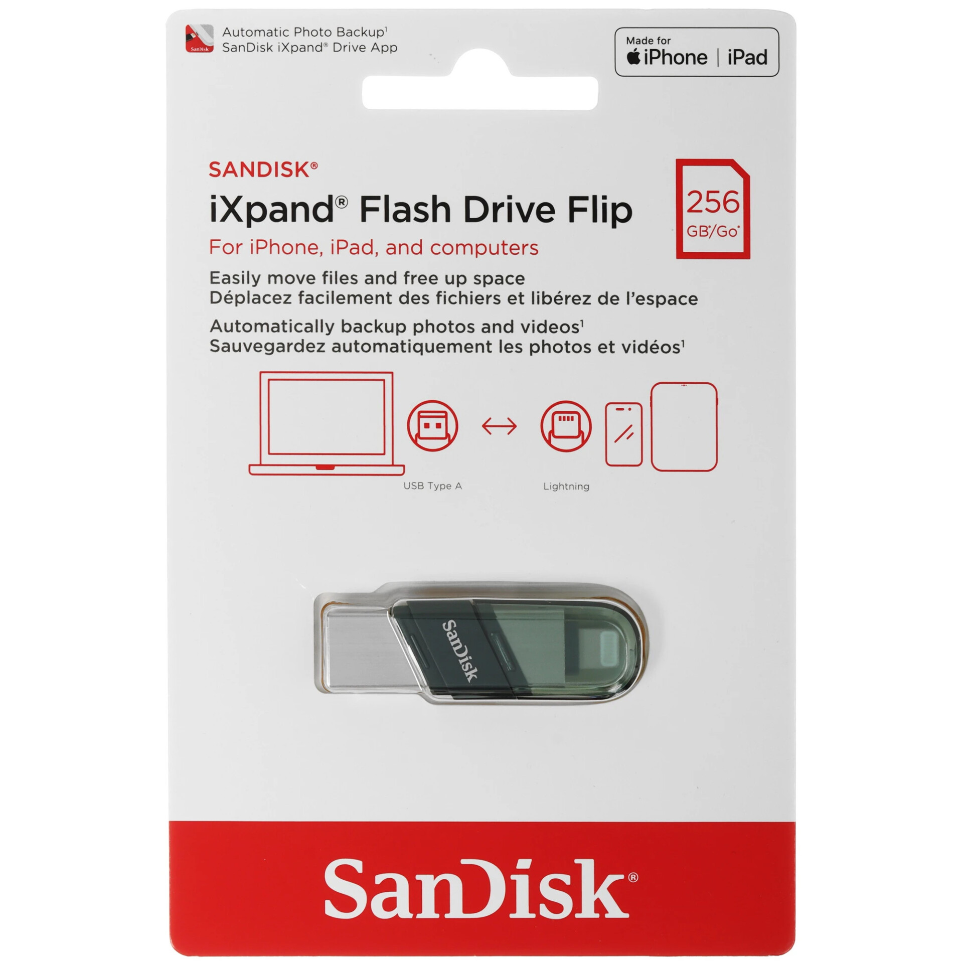 Память OTG USB Flash 256 ГБ SanDisk iXpand Flip [SDIX90N-256G-GN6NE]