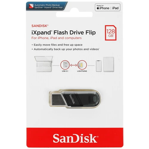 Память OTG USB Flash 128 ГБ SanDisk iXpand Flash Drive Flip [SDIX90N-128G-GN6NE]