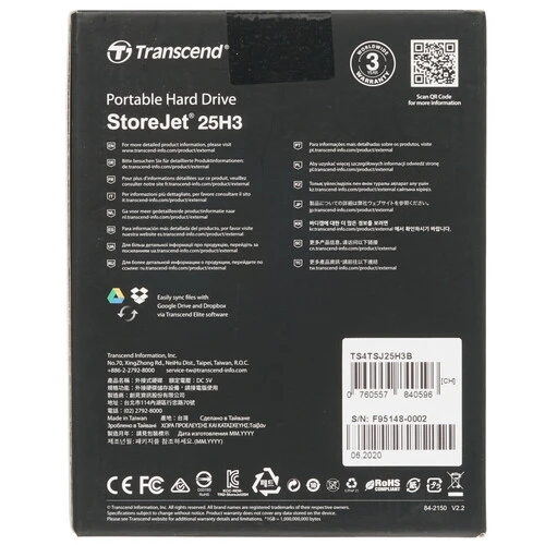4 ТБ Внешний HDD Transcend StoreJet 25H3 [TS4TSJ25H3B]