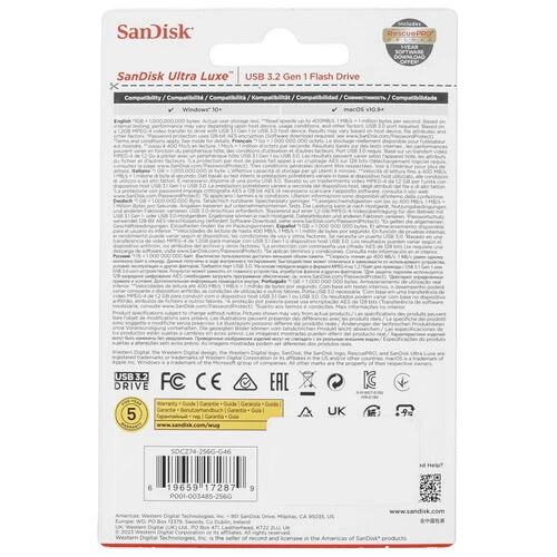 Память USB Flash 256 ГБ SanDisk Ultra Luxe [SDCZ74-256G-G46]