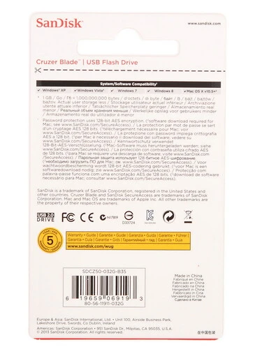 Память USB Flash 32 ГБ SanDisk Cruzer Blade [SDCZ50-032G-B35]