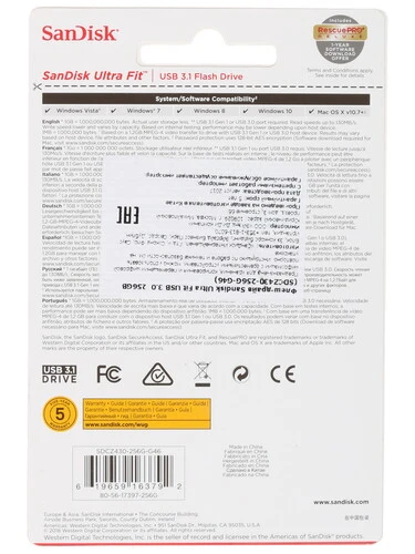 Память USB Flash 256 ГБ SanDisk Ultra Fit [SDCZ430-256G-G46]
