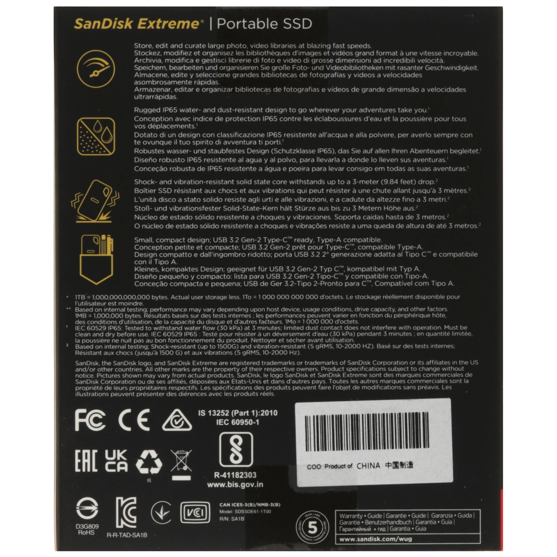 1000 ГБ Внешний SSD SanDisk Extreme [SDSSDE61-1T00-G25]