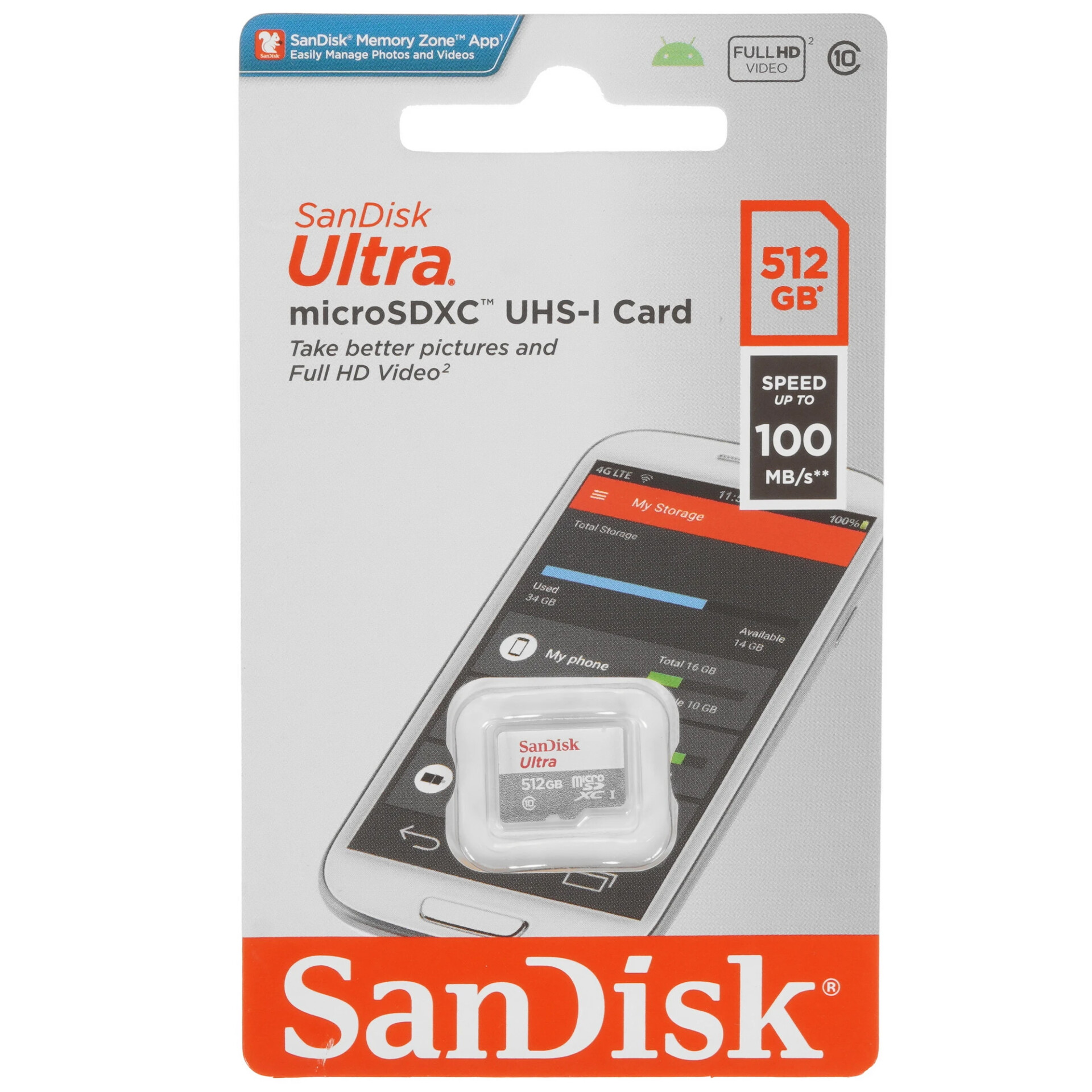 Карта памяти SanDisk Ultra microSDXC 512 ГБ [SDSQUNR-512G-GN3MN]
