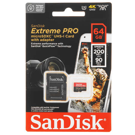 Карта памяти SanDisk Extreme Pro microSDXC 64 ГБ [SDSQXCU-064G-GN6MA]