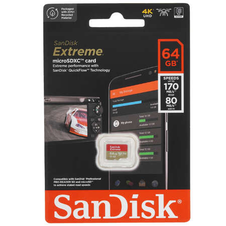 Карта памяти SanDisk Extreme microSDXC 64 ГБ [SDSQXAH-064G-GN6MN]