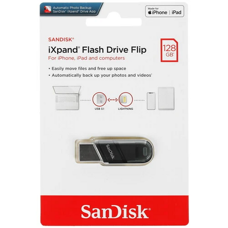 Память OTG USB Flash 128 ГБ SanDisk iXpand Flash Drive Flip [SDIX90N-128G-GN6NE]