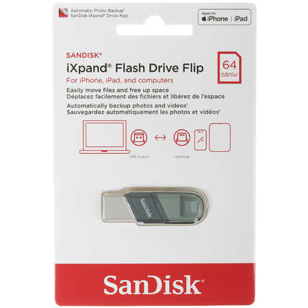 Память OTG USB Flash 64 ГБ SanDisk iXpand Flip [SDIX90N-256G-GN6NE]