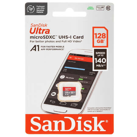 Карта памяти SanDisk Ultra microSDXC 128 ГБ [SDSQUAB-128G-GN6MN]