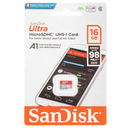 Карта памяти SanDisk Ultra microSDHC 16 ГБ [SDSQUAR-016G-GN6MN]