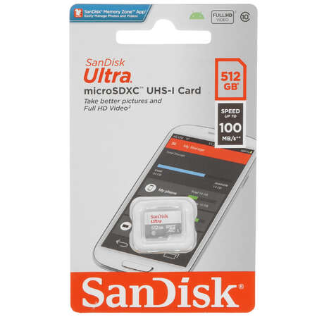 Карта памяти SanDisk Ultra microSDXC 512 ГБ [SDSQUNR-512G-GN3MN]